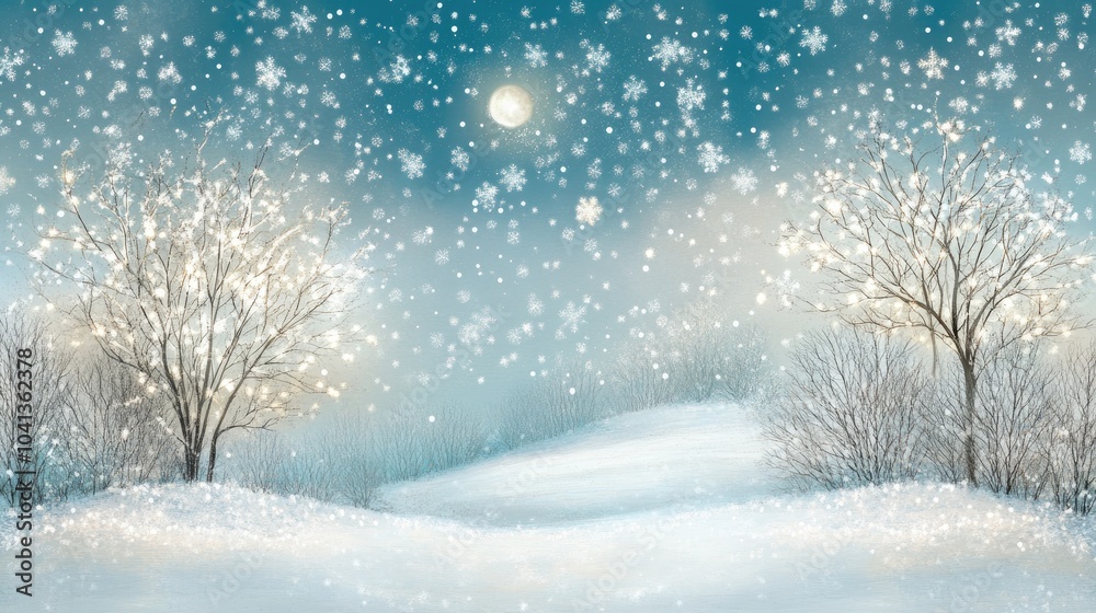 Winter Wonderland with Falling Snow and Moonlight Winter Wonderland with Falling Snow and Moonlight