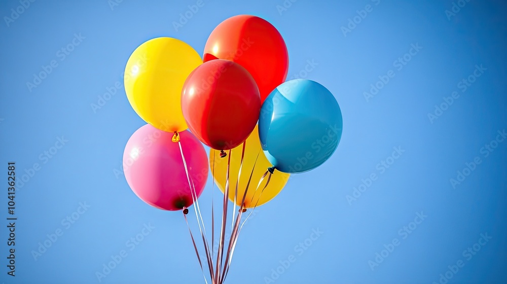 Colorful Balloons Against a Clear Sky Background Colorful Balloons Against a Clear Sky Background