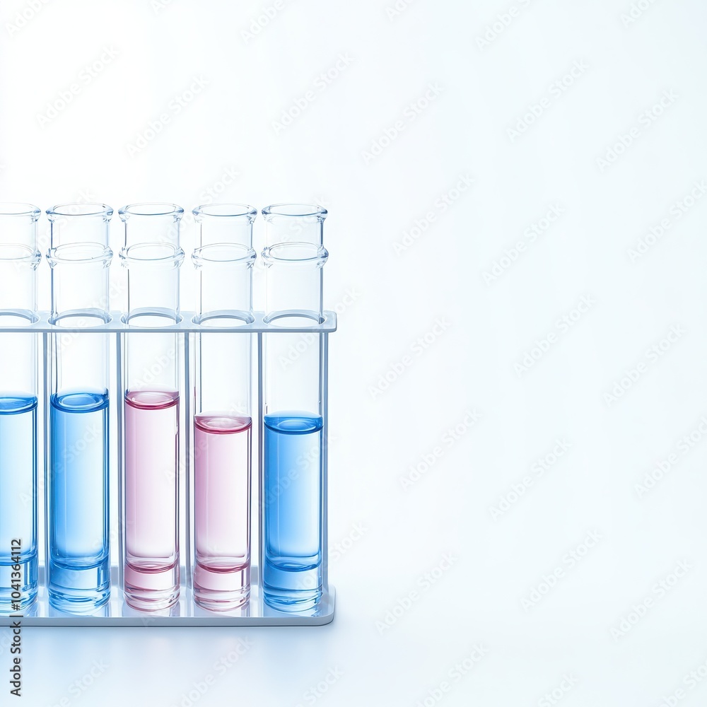 A set of test tubes filled with colored liquids, showcasing various shades of blue and pink against a light background. A set of test tubes filled with colored liquids, showcasing various shades of blue and pink against a light background.