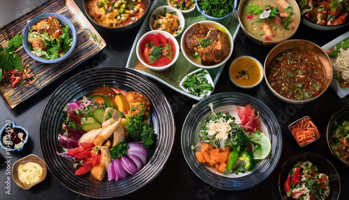 Delicious Array of Colorful Dishes on a Table