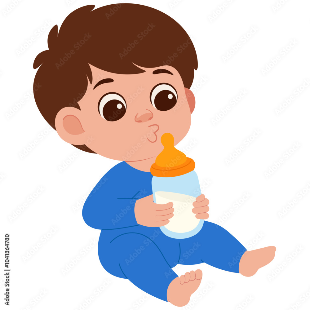 Cute Baby Boy Hold Bottle Pacifier Illustration Cute Baby Boy Hold Bottle Pacifier Illustration