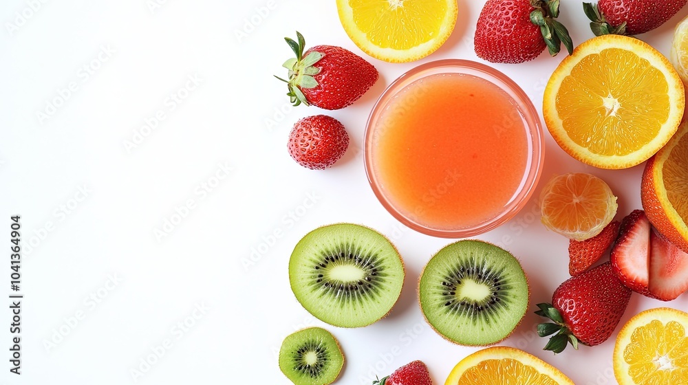 Naklejka premium Fresh Fruit Juices and Vibrant Fruit Selection