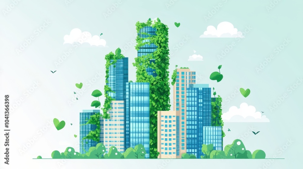 Fototapeta premium Eco-Friendly Urban Landscape with Green Buildings