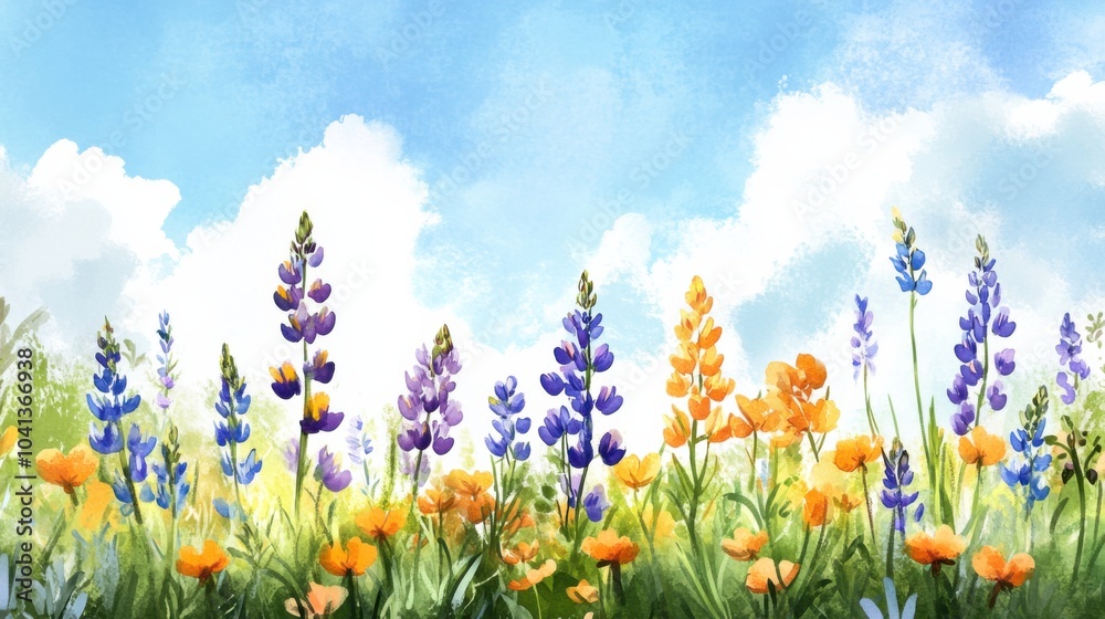 Obraz premium Whimsical Watercolor Blooming Wildflowers