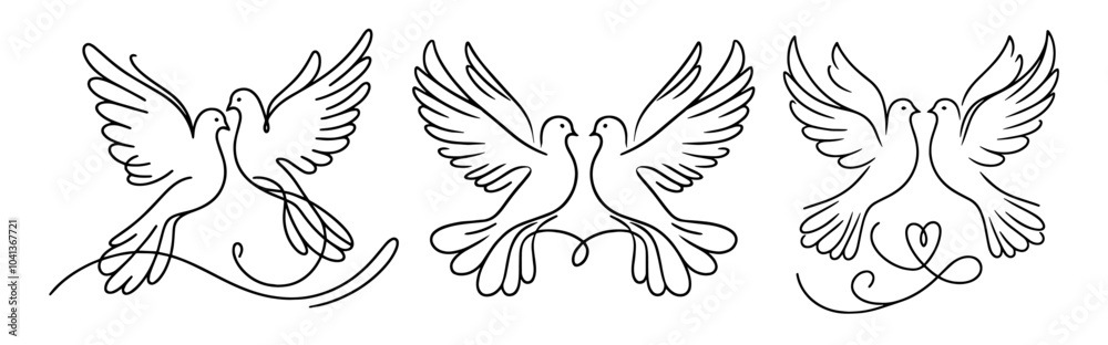 Fototapeta premium simple line monoline wedding doves illustration black vector