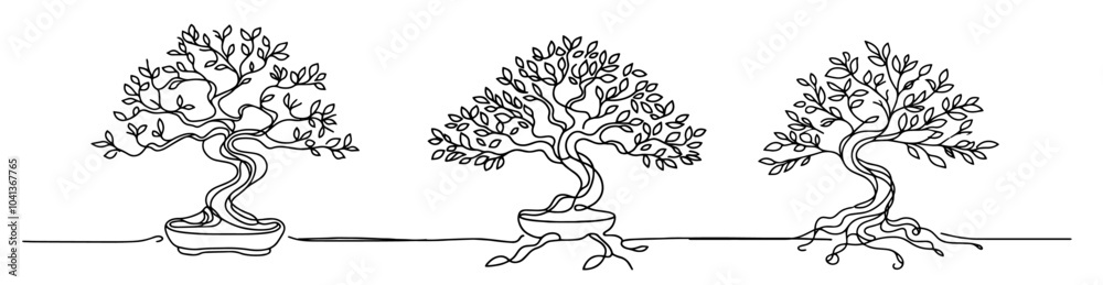 Fototapeta premium elegant monoline illustration of a bonsai tree in minimalist style black vector
