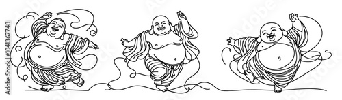 elegant monoline illustration of fat buddha minimalist black vector