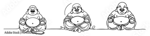 simple monoline illustration of fat buddha minimalist black vector