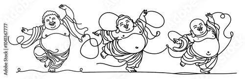 monoline illustration of fat buddha in minimalist style black vector