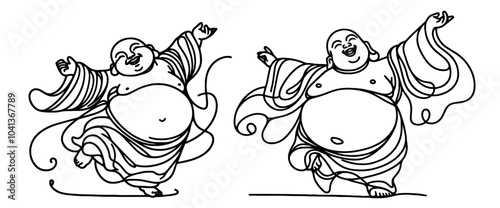 simple monoline illustration of fat buddha minimalist black vector