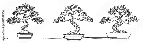 set of bonsai trees in simple monoline minimalist style black vector