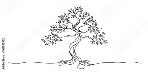 set of bonsai tree sketches in minimalist monoline style black vector