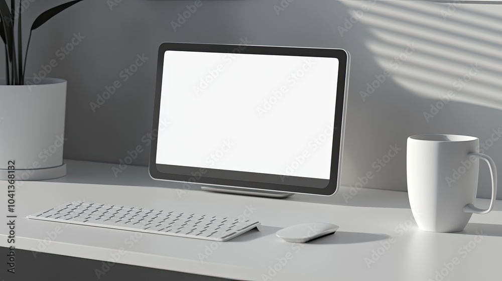 Minimalist Workspace with Blank Monitor and Accessories Minimalist Workspace with Blank Monitor and Accessories