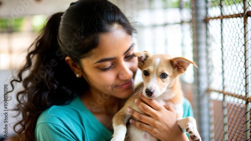 An Indian volunteer caring for rescued animals at an animal shelter.
