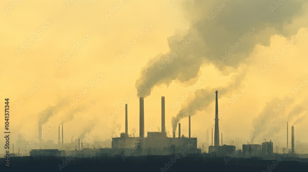 Industrial Pollution at Dusk with Smoke and Smog Industrial Pollution at Dusk with Smoke and Smog