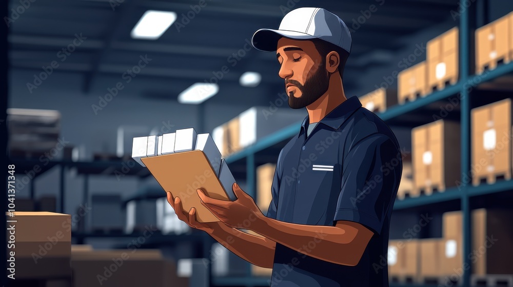 Warehouse Worker Checking Inventory in Storage Area Warehouse Worker Checking Inventory in Storage Area