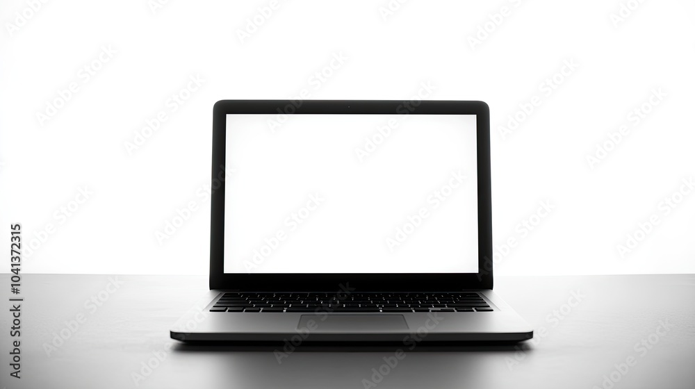 Blank Laptop Screen on Minimalist Desk Background Blank Laptop Screen on Minimalist Desk Background
