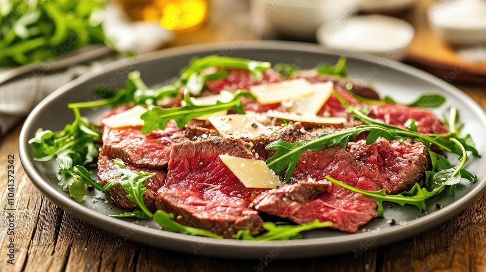 Elegant Beef Carpaccio with Fresh Greens and Cheese Elegant Beef Carpaccio with Fresh Greens and Cheese