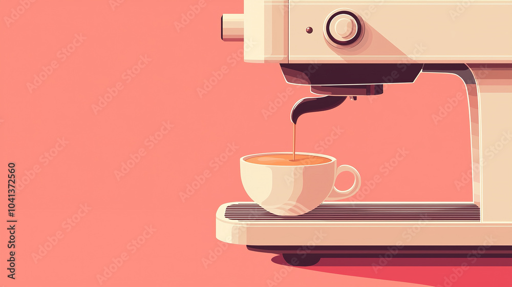 Coffee machine pouring espresso in cup on pink background