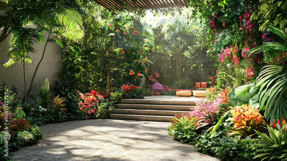 Fototapeta premium Exotic Botanical Terrace with Hanging Plants