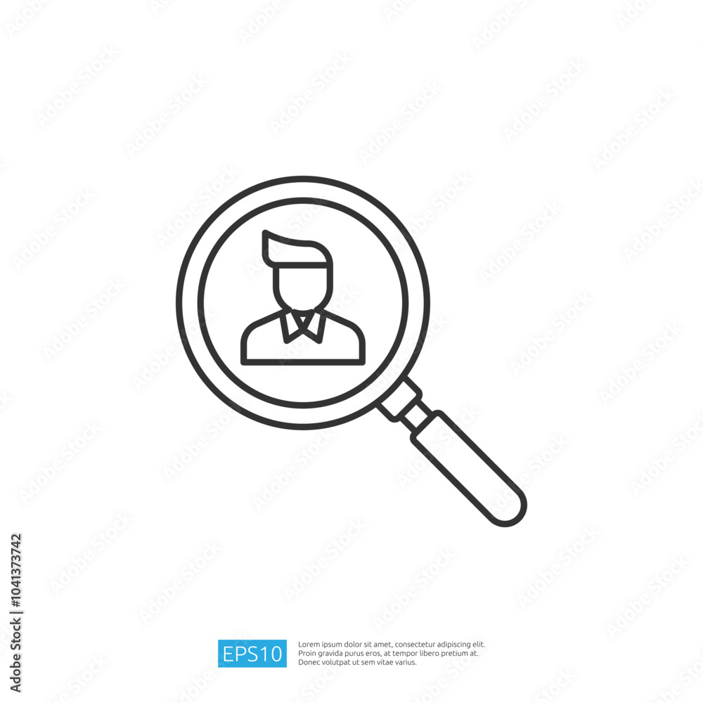 A magnifying glass icon with a person silhouette inside, symbolizing search or investigation related to individuals. A magnifying glass icon with a person silhouette inside, symbolizing search or investigation related to individuals.