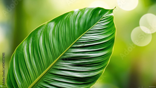 The background of wide green leaves with a bokeh concept creates a calm natural atmosphere. The blurring effect of light and color highlights the beauty of nature, giving a fresh and charming impressi photo