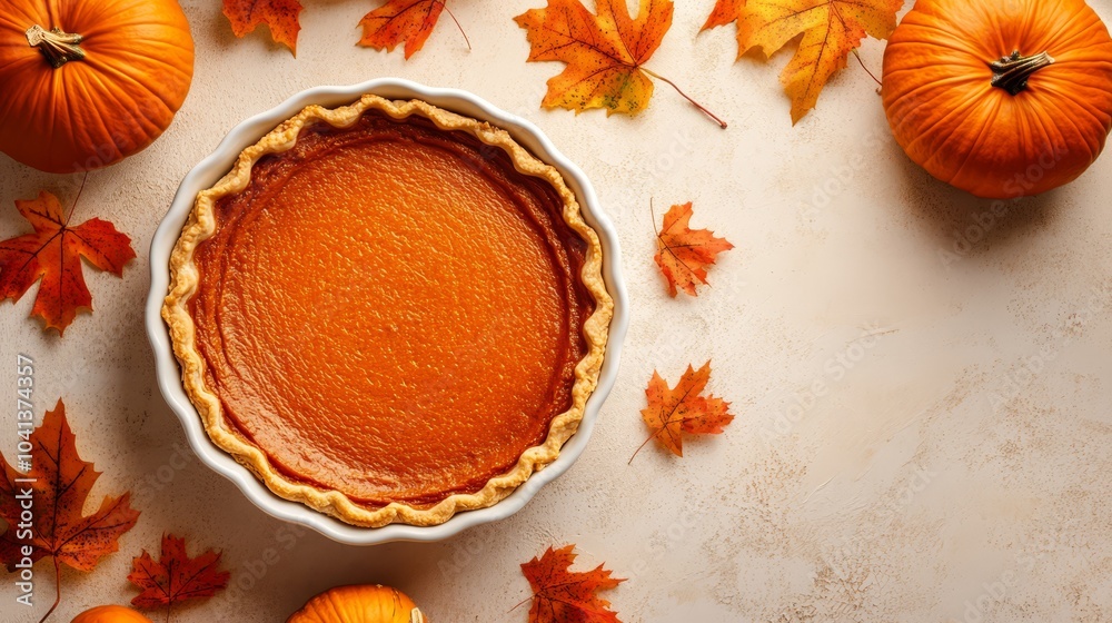 Pumpkin Pie with Autumn Decor Pumpkin Pie with Autumn Decor