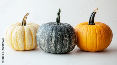 Colorful Pumpkins on White Background