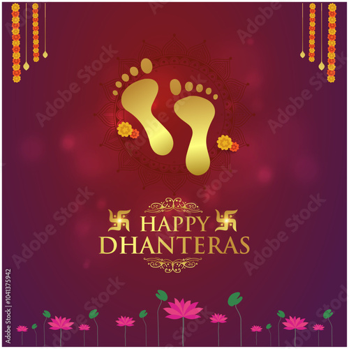 Happy Dhanteras Maa Lakshmi Footprints. Abstract Colorful Traditional background. Indian Festival greetings