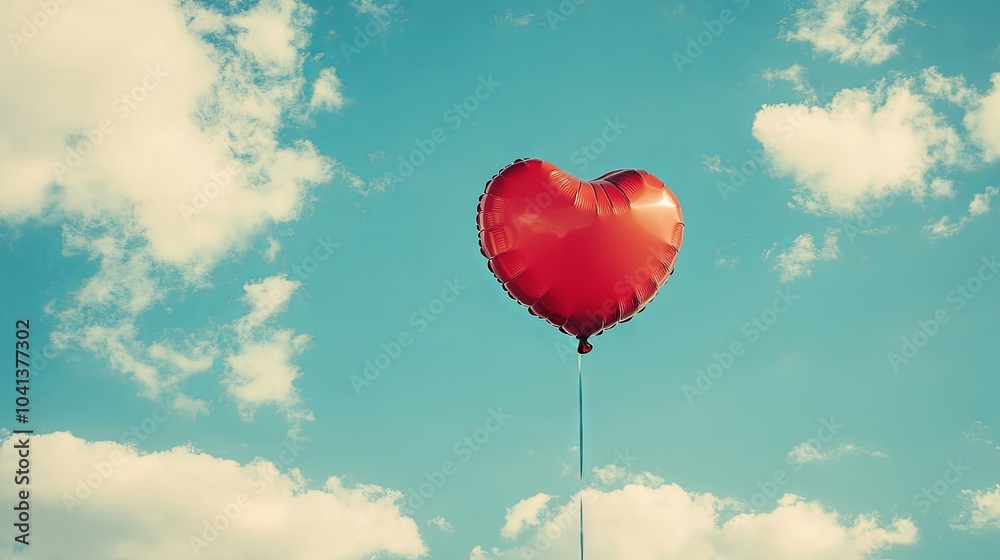 Red heart-shaped balloon against the sky Red heart-shaped balloon against the sky