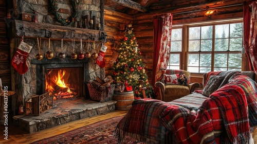 Cozy Winter Cabin Interior with Decorative Elements