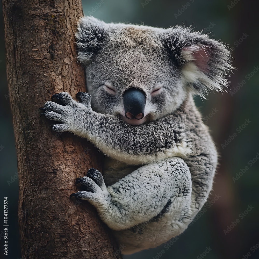 Sleepy Koala Hugging a Tree Branch Resting Peacefully in its Natural Habitat Sleepy Koala Hugging a Tree Branch Resting Peacefully in its Natural Habitat