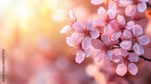 Closeup of Pink Cherry Blossoms in Soft Focus