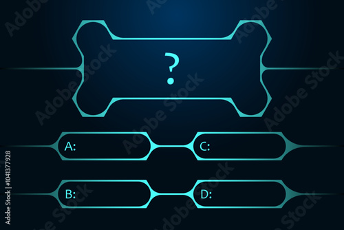 Quiz template. Multiple choice, question mark, answer options, interactive, game, test, digital, trivia, design, abstract, modern, education, interface, quiz show.