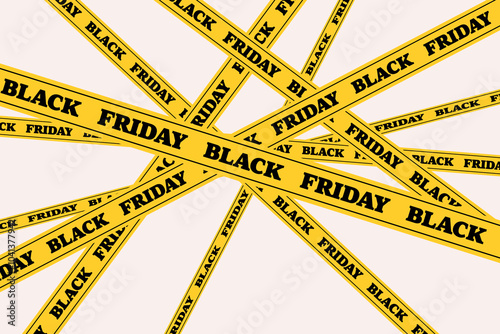 Black Friday. Sale, discount, promotion, event, banner, ecommerce, shopping, deals, yellow tape, retail, marketing, advertising, clearance, offer, online.