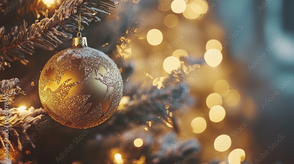 Shimmering Christmas Ornament on Tree with Lights Shimmering Christmas Ornament on Tree with Lights
