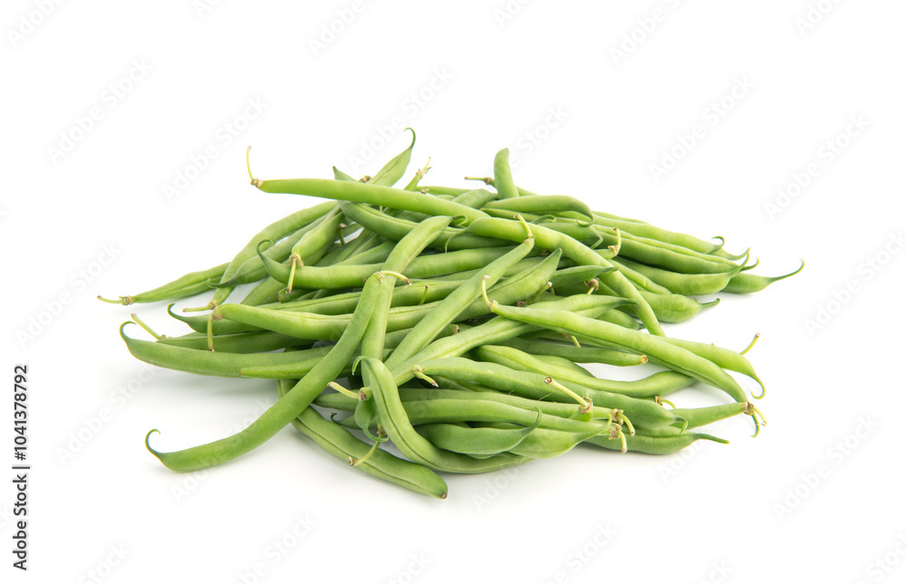 Green beans pile isolated on white background Green beans pile isolated on white background