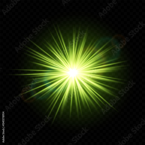 Bright green light burst. Glowing, explosion, star, radiant, golden, energy, shine, flare, illumination, spark, effect, abstract, sparkle, vibrant, sunburst, glowing rays.