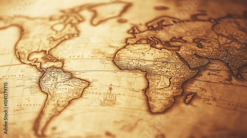 Fototapeta Naklejka Na Ścianę i Meble -  Vintage world map detail, warm tones