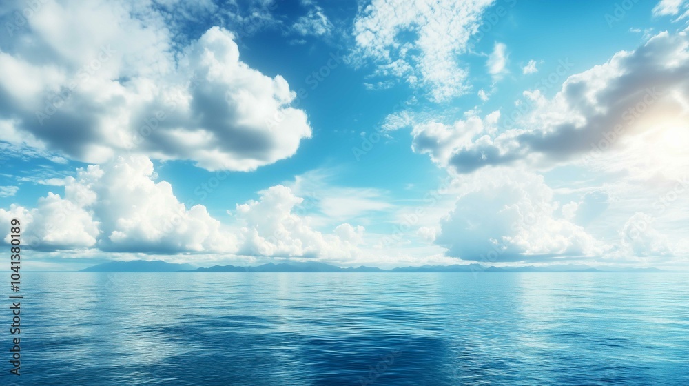 Obraz premium Sea, blue sky and white clouds, wide-angle view 