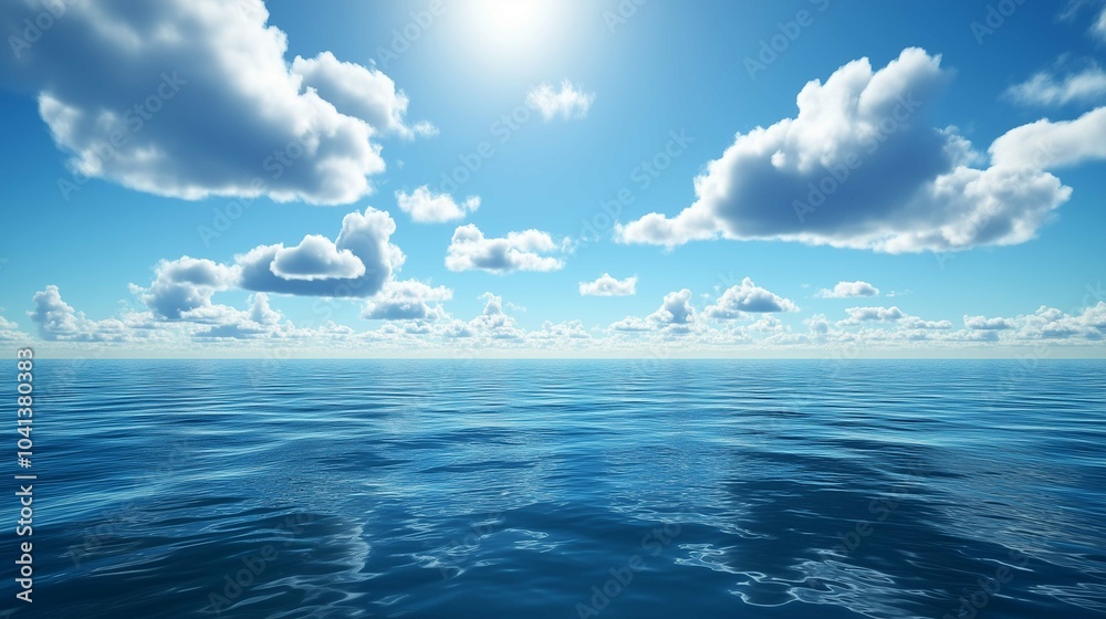 Obraz premium Sea, blue sky and white clouds, wide-angle view 