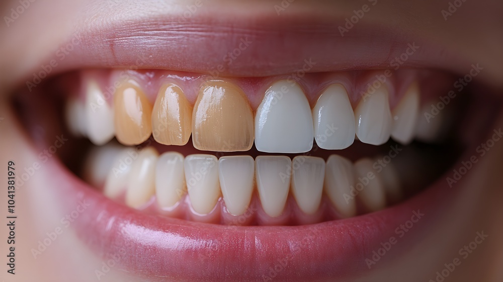 Obraz premium Document the results of at-home teeth whitening kits, with before-and-after images that illustrate the change in tooth color
