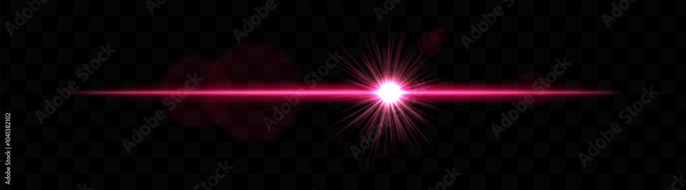 Obraz premium Bright red horizontal light flare with lens effect. Shining burst, luminous beam, optical flash, glowing streak, radiant glow, transparency.