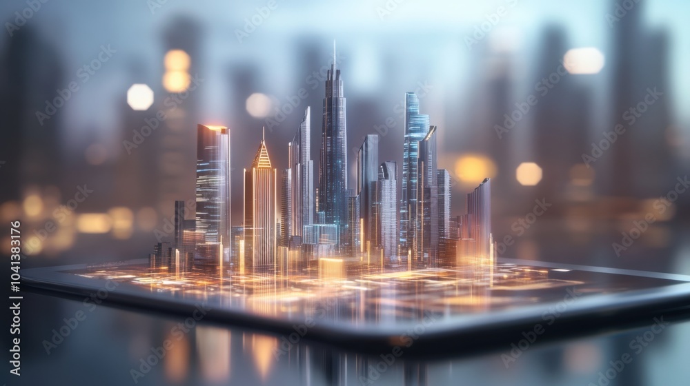 Futuristic urban landscape with holographic buildings and modern architecture Futuristic urban landscape with holographic buildings and modern architecture