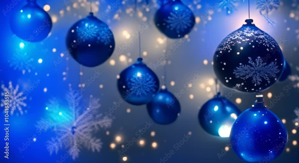 Blue christmas background with snowflakes and christmas balls Copy space backgrounds 4K