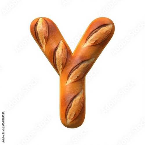 Creative letter Y made from baguette bread, perfect for bakery advertising, food typography, and artisanal bread-themed graphic designs on a clean white background. photo