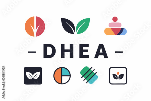Dhea health icon set with leaf and wellness symbols for design projects