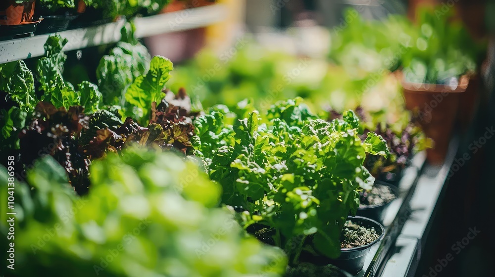 Hydroponic Farm Setup with Various Plants Growing Hydroponic Farm Setup with Various Plants Growing