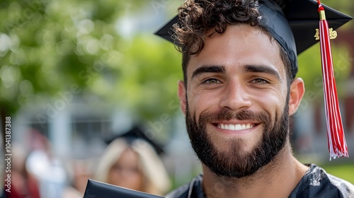 Joyful graduate beams with pride while holding their hard earned diploma in front of the university building celebrating a significant educational milestone photo