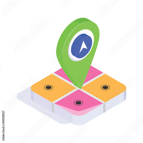 Trendy isometric icon of location map in modern style